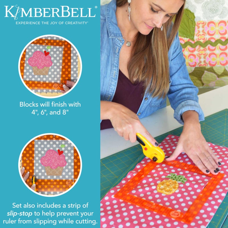 Kimberbell أدوات كيمبر بيل لتقطيع القماش البرتقالي - مجموعة مربعة من 4 - أدوات لتقطيع قطع القماش، غير قابلة للانزلاق، مع أداة مثلث نصف مربع إضافية بحجمين! - Image 4